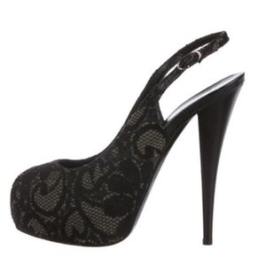 Giuseppe Zanotti Black Lace Peeptoe Slingback Heels